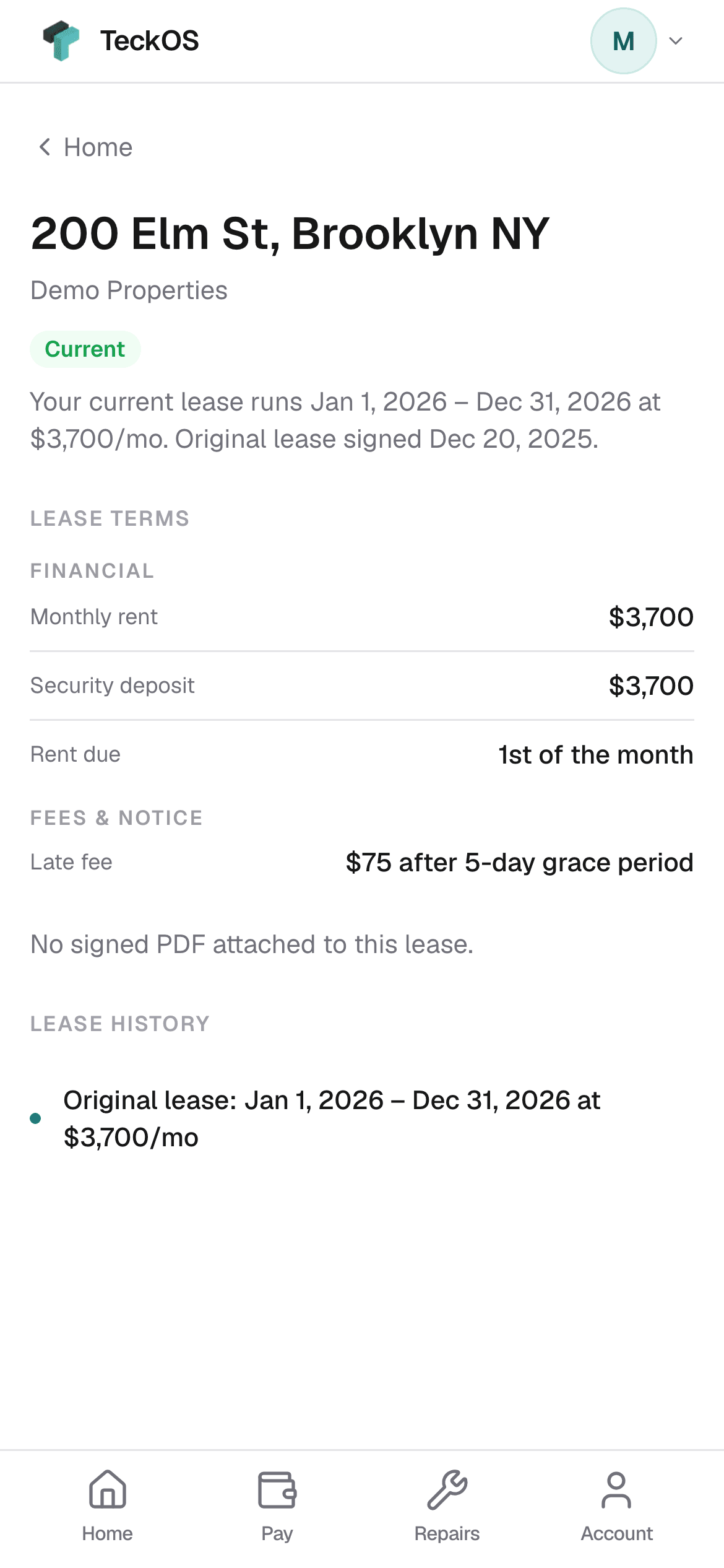 Tenant portal lease documents on a phone.